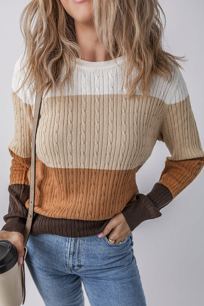 Madison Colorblock Cable Knit Sweater