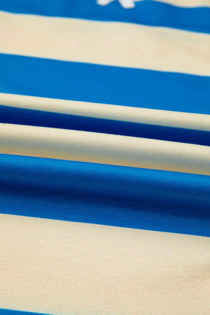 Blue Stripe Floral Color Block Drop Shoulder Plus Size Pullover Top