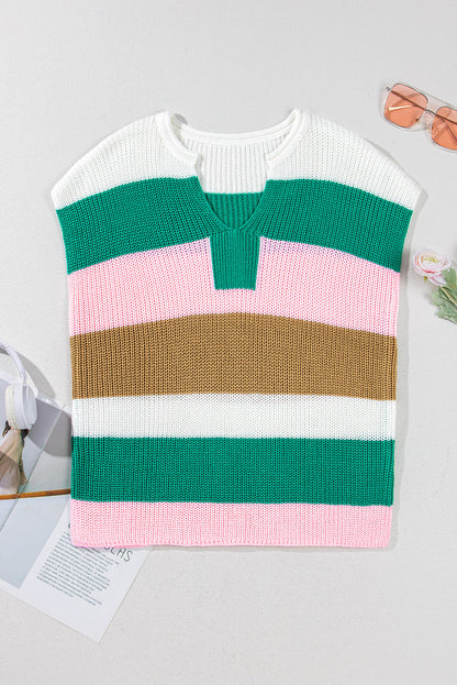 Elliot Color Block Notch V Neck Sweater Top