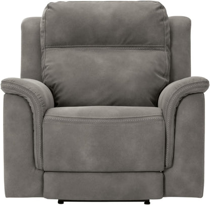 Durapella Power Recliner With Adjustable Headrest Gray ShipItFurniture