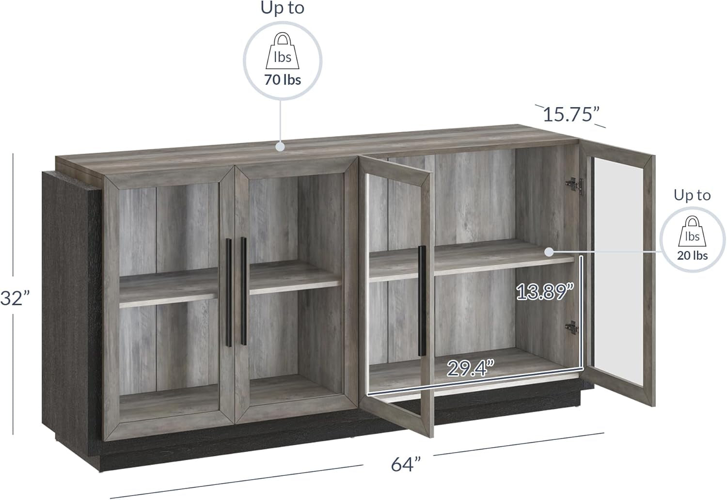 Grey Glass Doors Buffet Cabinet For Dining Room And Living Room ShipItFurniture