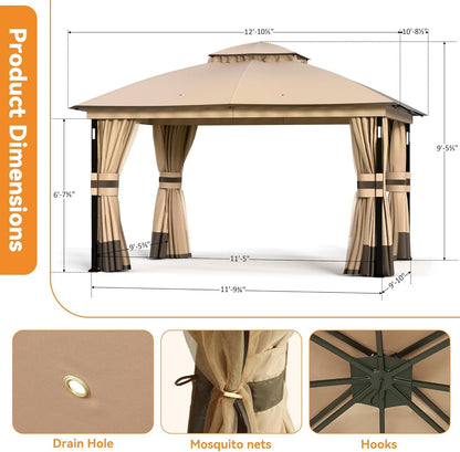 Heavy Duty Patio Gazebo with LED Lights and Speaker ShipItFurniture
