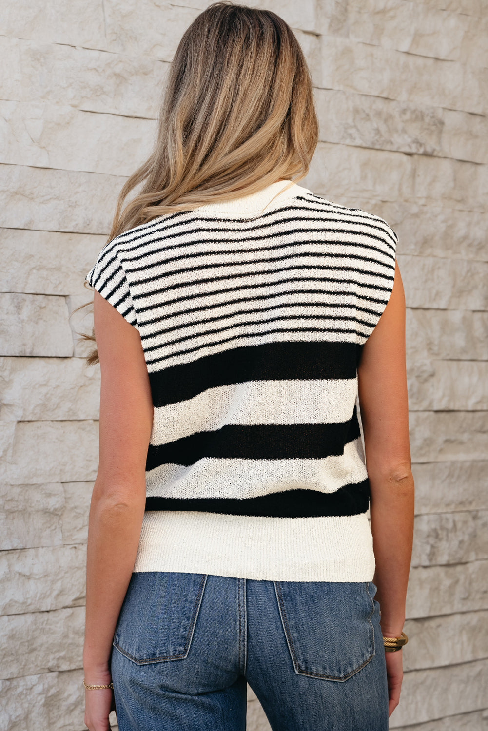 Irene Striped O Neck Sweater Vest