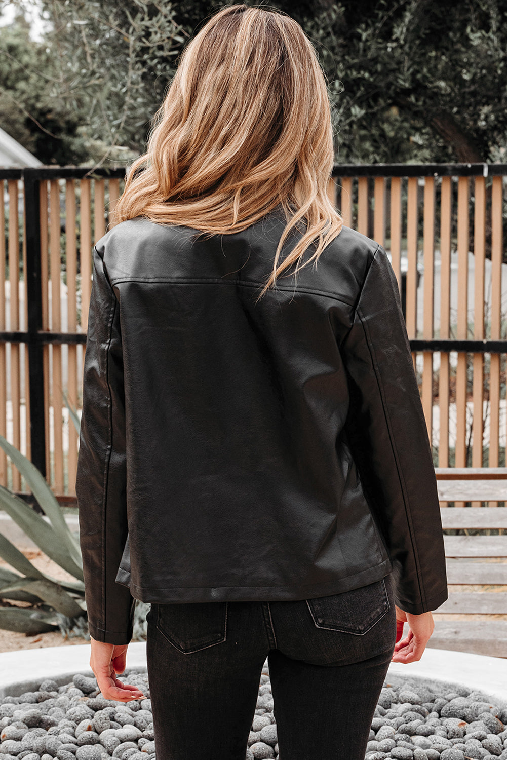 Olive Faux Leather Buttoned Front Boxy Jacket Threaded Pear