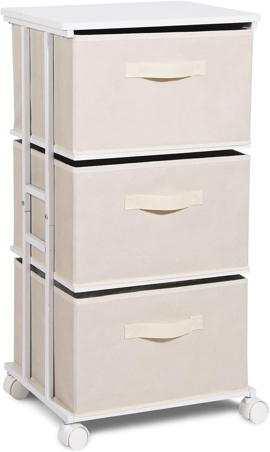 Dresser Tower with 3 Drawers,Fabric Dresser Drawer Organizer Unit,Dresser Chest with Wood Top,Vertical Storage Dresser,Small Dresser for Bedroom,Office-Beige ShipItFurniture