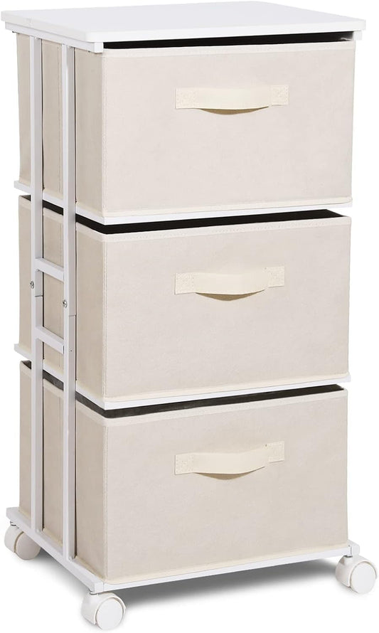 Dresser Tower with 3 Drawers,Fabric Dresser Drawer Organizer Unit,Dresser Chest with Wood Top,Vertical Storage Dresser,Small Dresser for Bedroom,Office-Beige ShipItFurniture