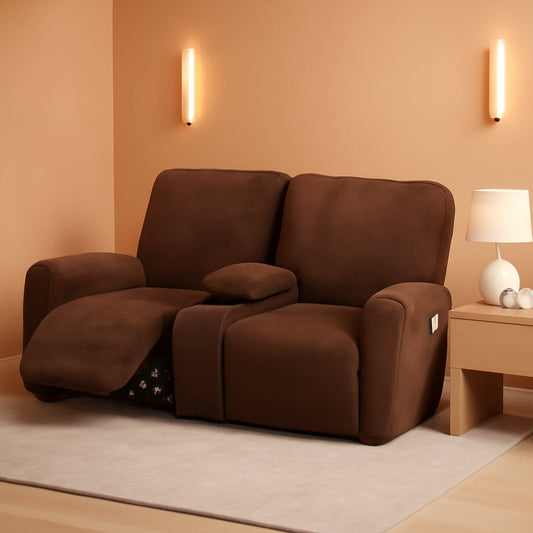 Velvet 8-Piece Reclining Loveseat Cover In Chocolate ShipItFurniture