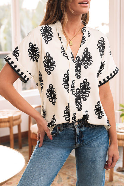 Short Sleeve V Neck Blouse