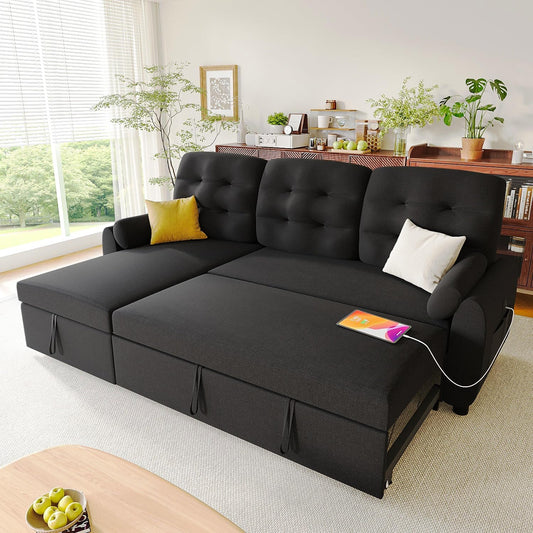 86Inch Convertible Sleeper Sectional With USB Ports ShipItFurniture