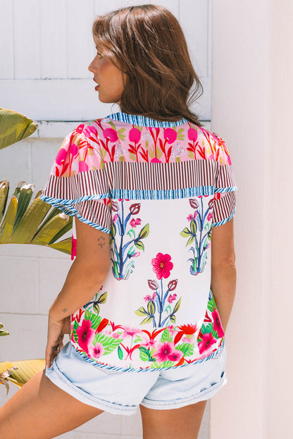 Maya Floral Striped Split Neck Blouse