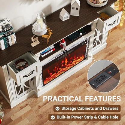 70Inch Electric Fireplace TV Stand BuiltIn PowerStrip ShipItFurniture