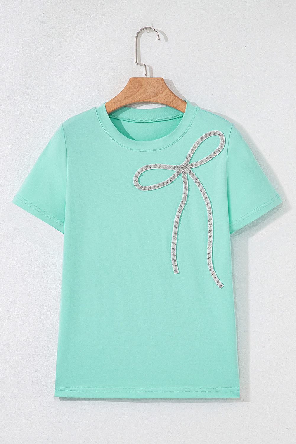 Nora Bow Embellished Round Neck Top Threaded Pear