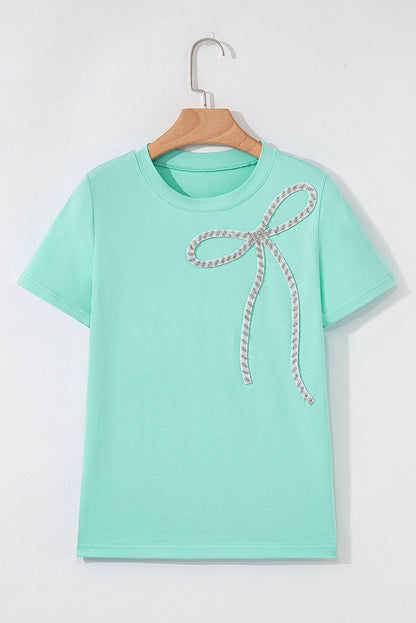 Nora Bow Embellished Round Neck Top