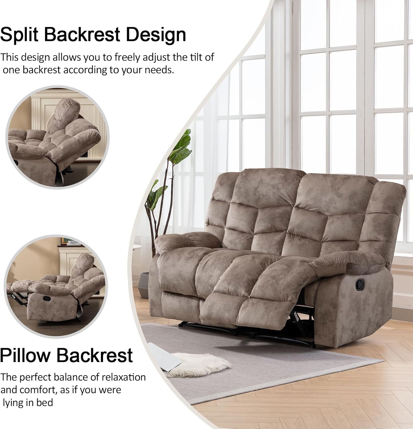 Manual Two Seat Loveseat Recliner Sofa Light Brown ShipItFurniture