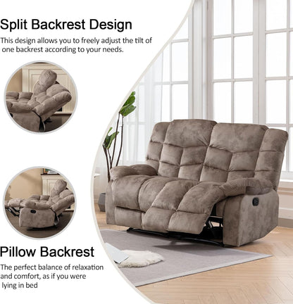 Manual Two Seat Loveseat Recliner Sofa Light Brown ShipItFurniture