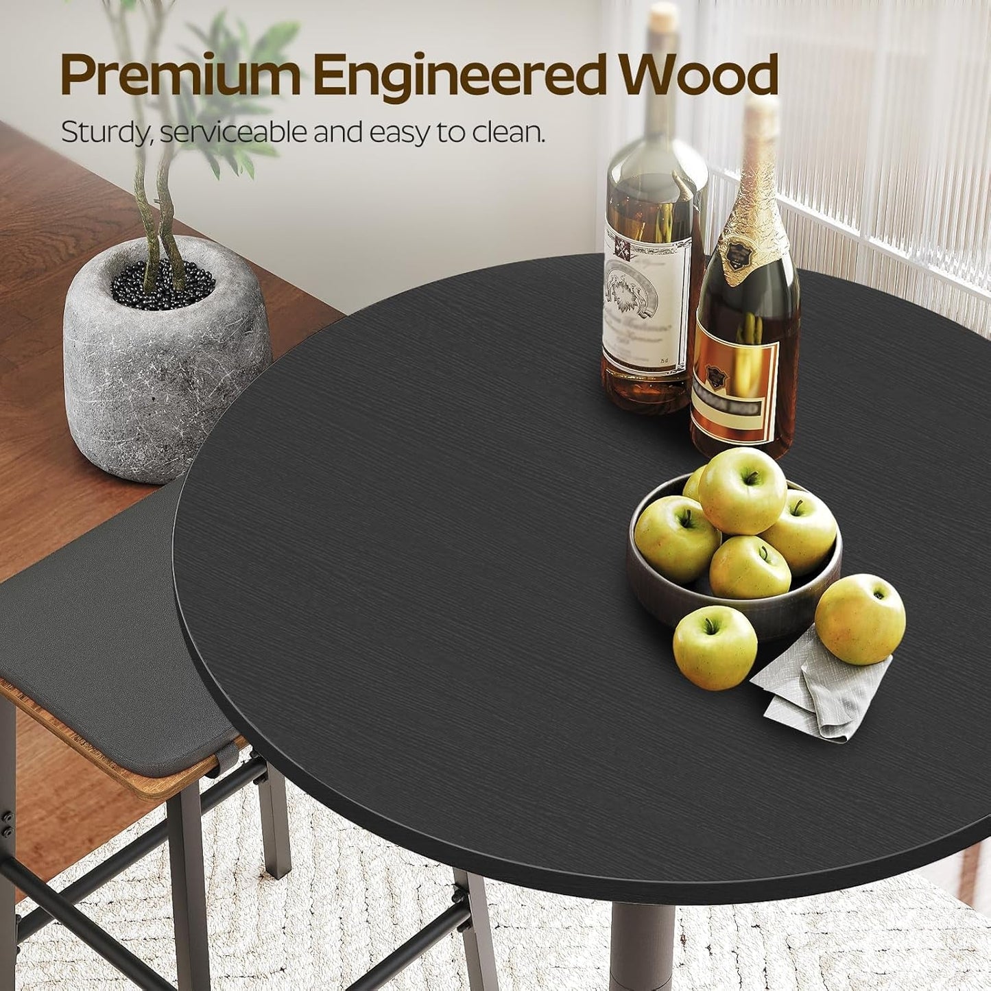 Round Counter height Bar Table Set Industrial Black ShipItFurniture