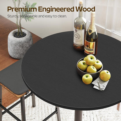 Round Counter height Bar Table Set Industrial Black ShipItFurniture