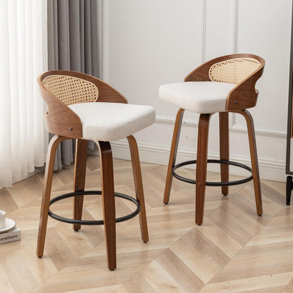 Mid-Century Modern Swivel Rattan Bar Stools Set ShipItFurniture