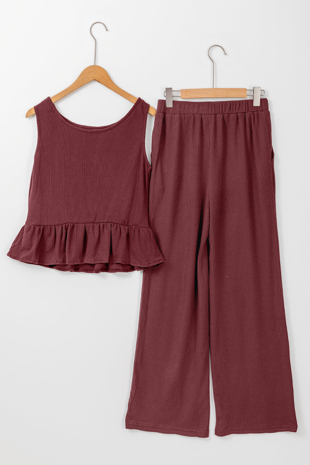 Teresa Ribbed Ruffle Tank Top and Pants Set