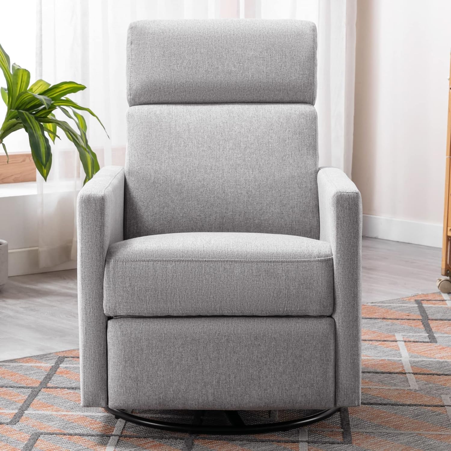 Gray Swivel Recliner Chair With Glider And Headrest ShipItFurniture