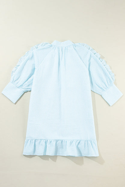 Gracie Seersucker Ruffled Puff Sleeve Mini Dress