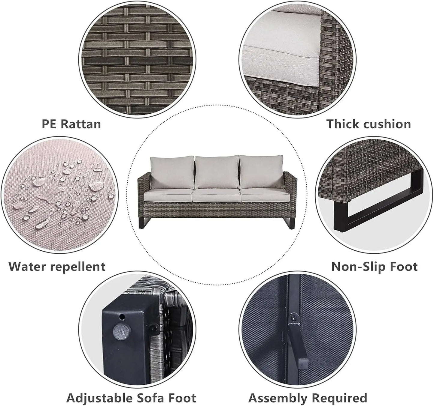 6 Piece Outdoor Furniture Patio Wicker Sofa Set, Oversize Outdoor Swivel Rocker Chairs with Rattan Ottomans, Conversation Sets Patio Furniture Come with Removable Washable Cushion-3