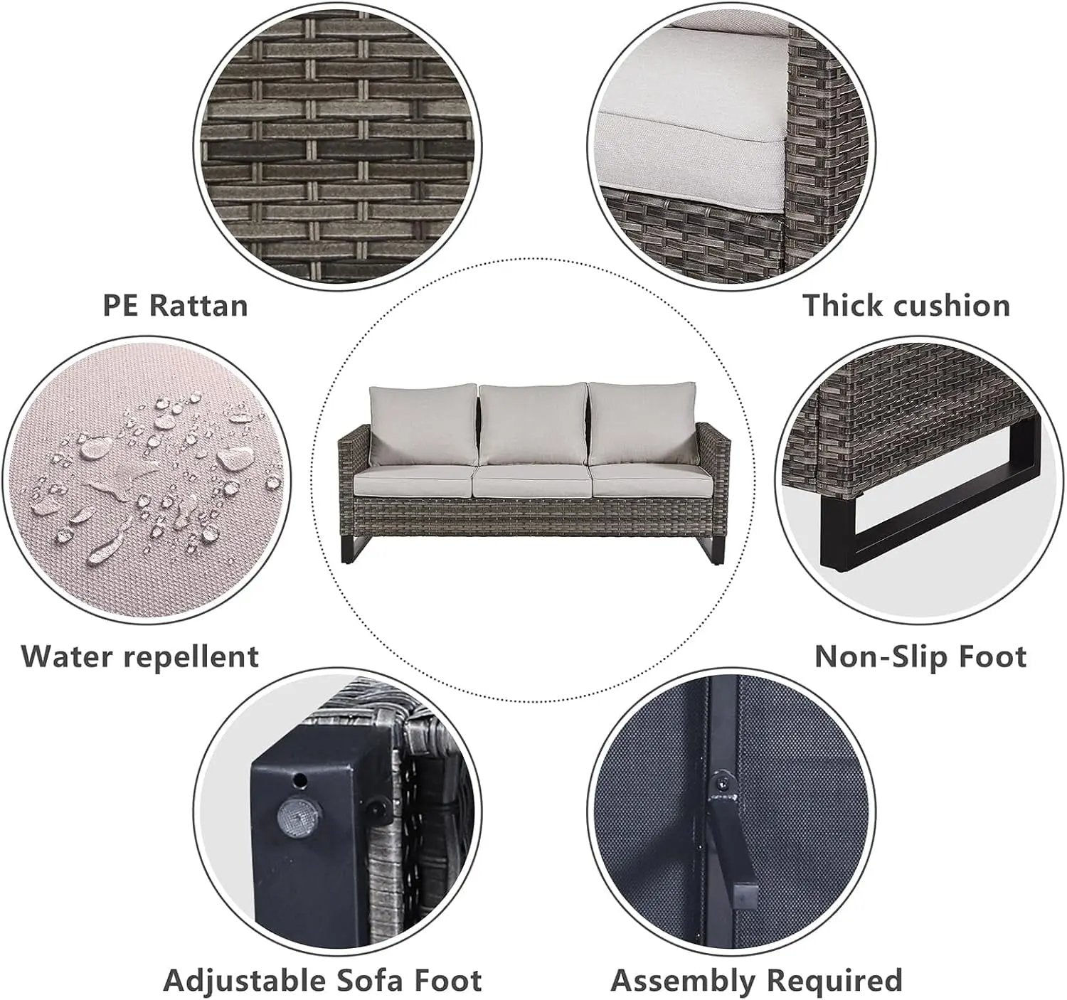 6 Piece Outdoor Furniture Patio Wicker Sofa Set, Oversize Outdoor Swivel Rocker Chairs with Rattan Ottomans, Conversation Sets Patio Furniture Come with Removable Washable Cushion-3