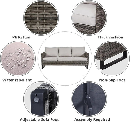 6 Piece Outdoor Furniture Patio Wicker Sofa Set, Oversize Outdoor Swivel Rocker Chairs with Rattan Ottomans, Conversation Sets Patio Furniture Come with Removable Washable Cushion-3