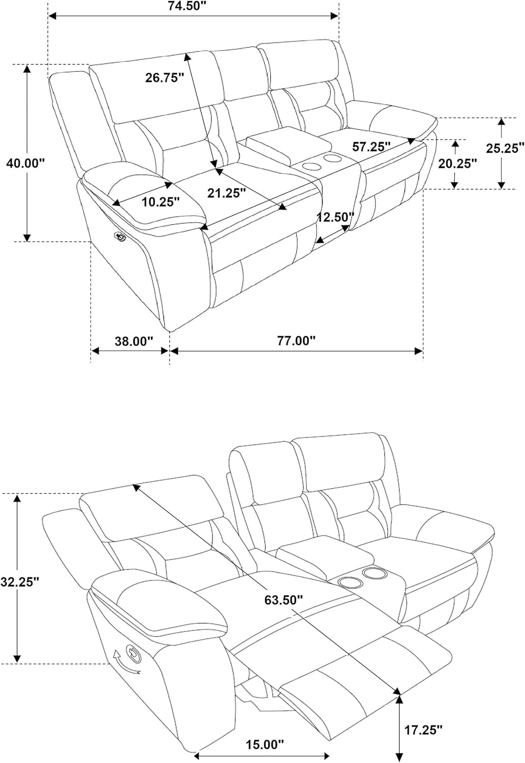Taupe Recliner Loveseat With Center Console Manual Recline ShipItFurniture