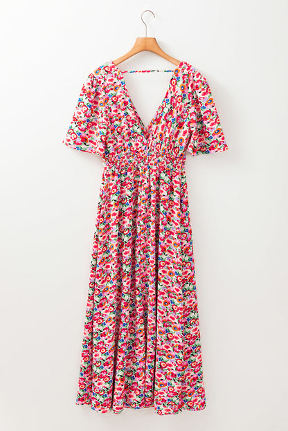 Haley Floral Cutout Back Split Maxi Dress