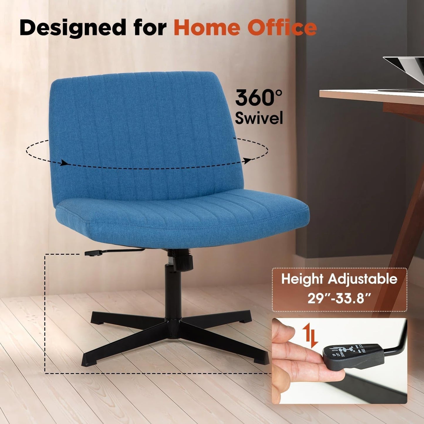 Blue Armless Swivel Height Adjustable Office Chair