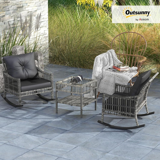 Wicker Outdoor Rocking Chair Set with Storage Table ShipItFurniture