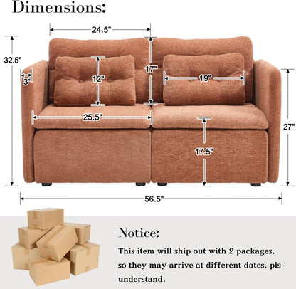 56 Inches Wide Chenille Sectional Loveseat Espresso ShipItFurniture
