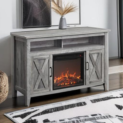 48 Inch Grey Wash TV Stand With Electric Fireplace