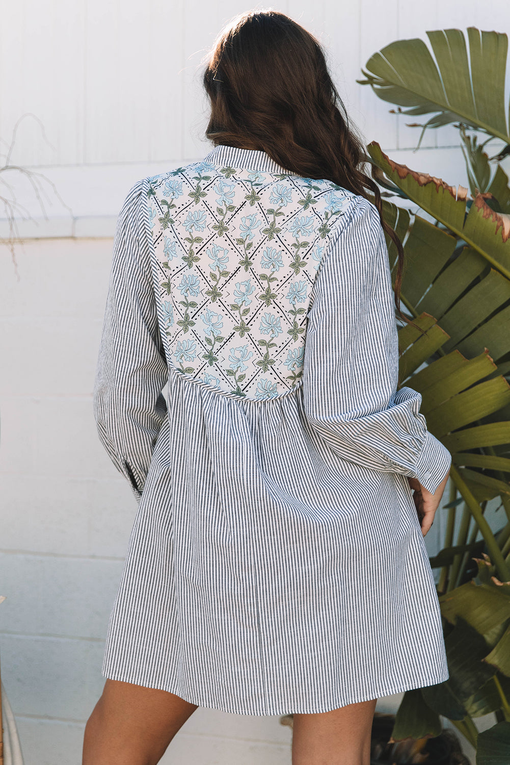 Aila Stripe Floral Patchwork Tied Mini Dress