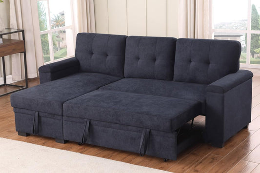 85Inch Dark Gray Reversible Sleeper Sectional Sofa ShipItFurniture