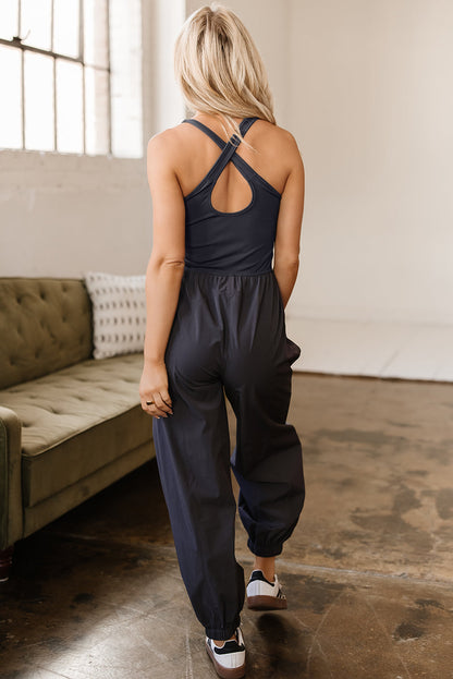 Avianna Back Crossed Straps Hollow Out Jogger Jumpsuit