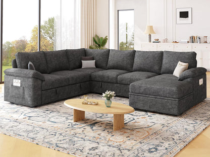 108 Inch Modular Sectional Sleeper Sofa CharcoalGrey ShipItFurniture