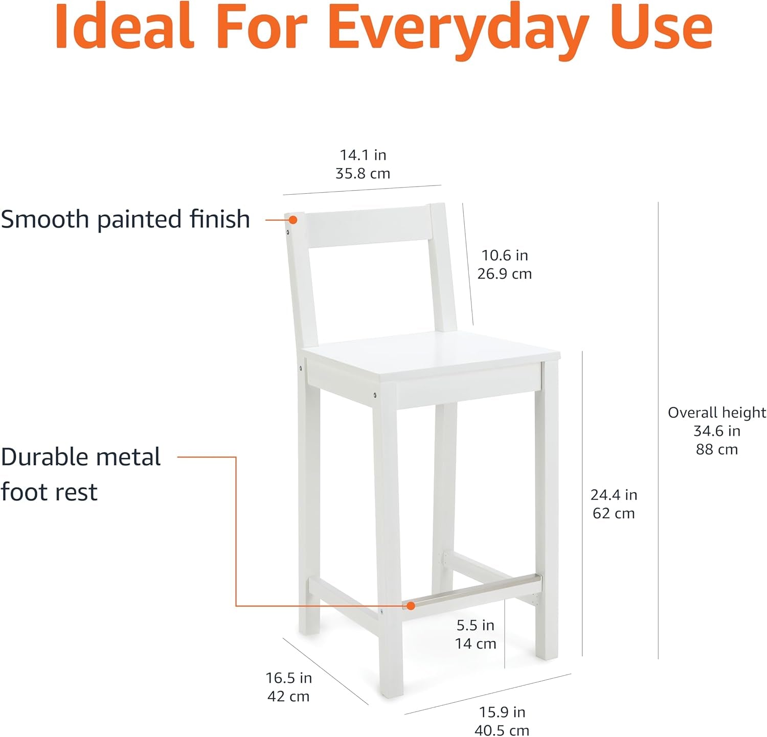 White Wooden Bar Stool With Backrest, Counter Height ShipItFurniture