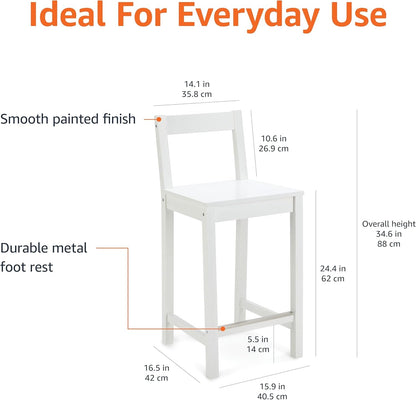 White Wooden Bar Stool With Backrest, Counter Height ShipItFurniture