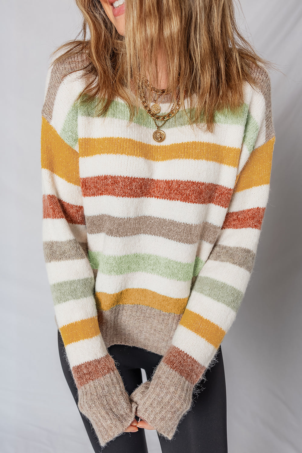 Vivian Stripe Crew Neck Sweater Threaded Pear