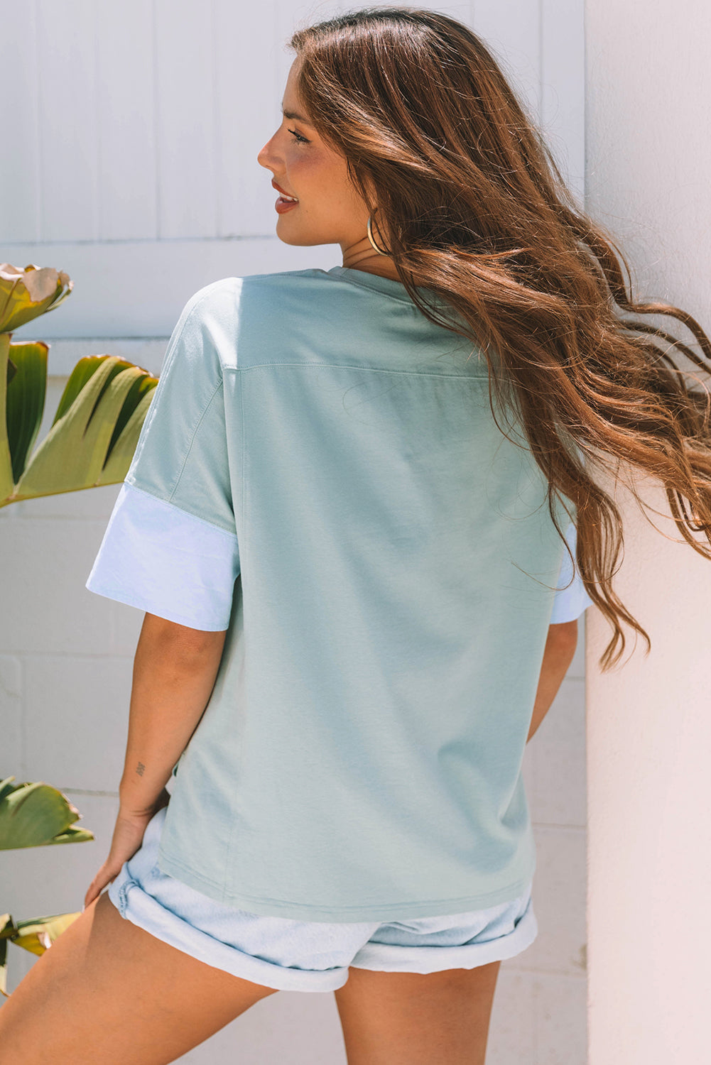 Etta Frayed Denim Star Patched Oversize Top