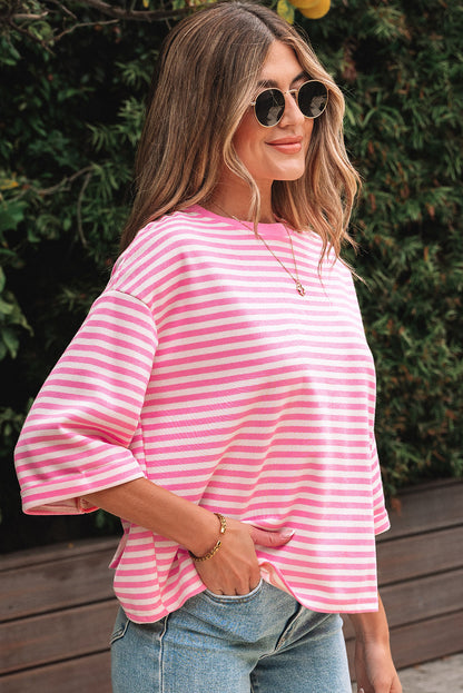 Riley Stripe Bowknot Cutout Back Loose Top