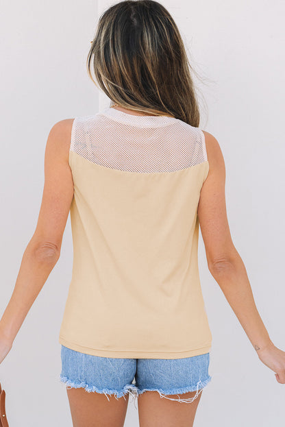 Milena Mesh Patchwork Crew Neck Tank Top