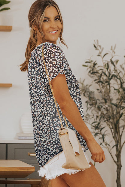 Ellie Flutter Sleeve V Neck Floral Blouse