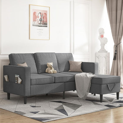 Sectional Sofa With Movable Storage Ottoman Dark Grey ShipItFurniture