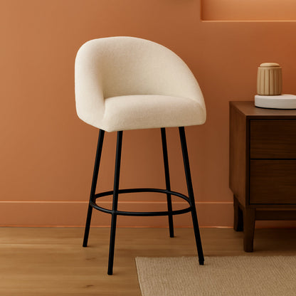 26 Inch Swivel Counter Stool White Sherpa Upholstered Bar Stool For Kitchen Counter ShipItFurniture