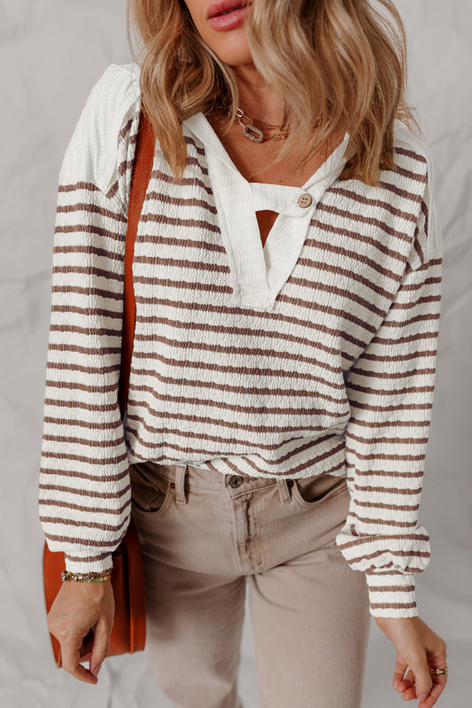 Ayla Stripe Textured Hooded Long Sleeve Top Threaded Pear