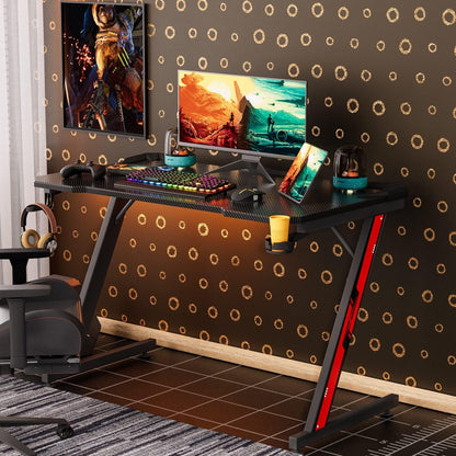 Z Shaped Carbon Fiber Gaming Desk 44 Inch Home Office ShipItFurniture