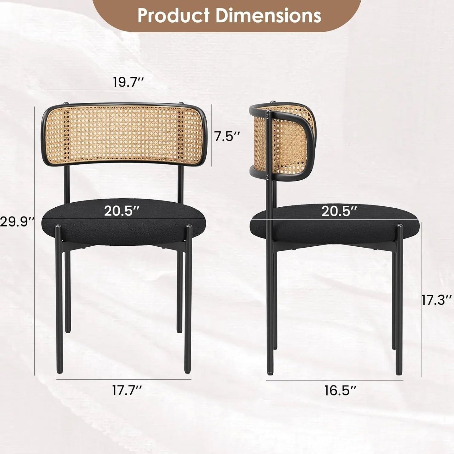 Kitchen Chairs Set of 4, Mid-Century Modern Dining Chairs,Kitchen Dining Room Chairs, Rattan Backrest round Upholstered Sherpa Dining Chairs,Black-1